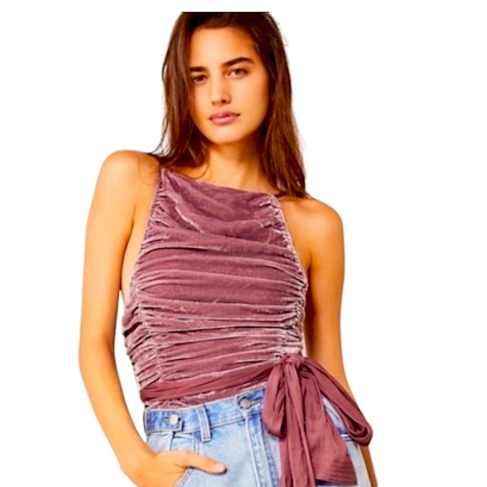 Ruched Mauve Velvet top with wrap tie by Free People.